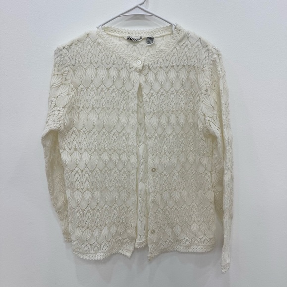 Vintage Kmart crotchet long sleeve sweater top 100% acrylic boho cream sz Large - Picture 1 of 4
